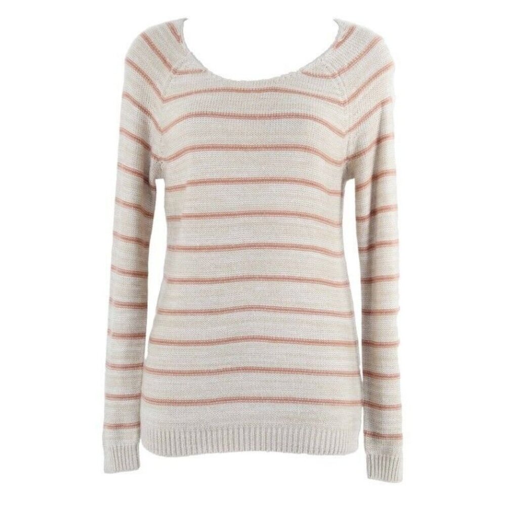 Pink Rose Sz M Cream Dark Peach Striped Cotton Blend Sweater